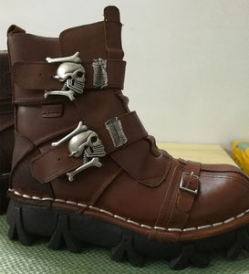Men's Genuine Leather with Skull buckles - Military Punk Boots - 2 colors