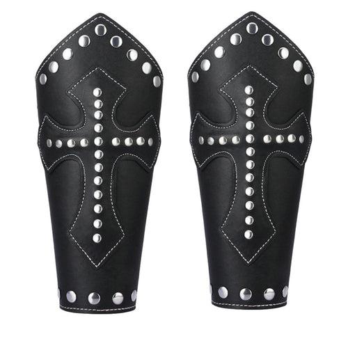 1 pc or pair - Faux Leather Bracers Armor - Riveted Cross- 2 colors to choose